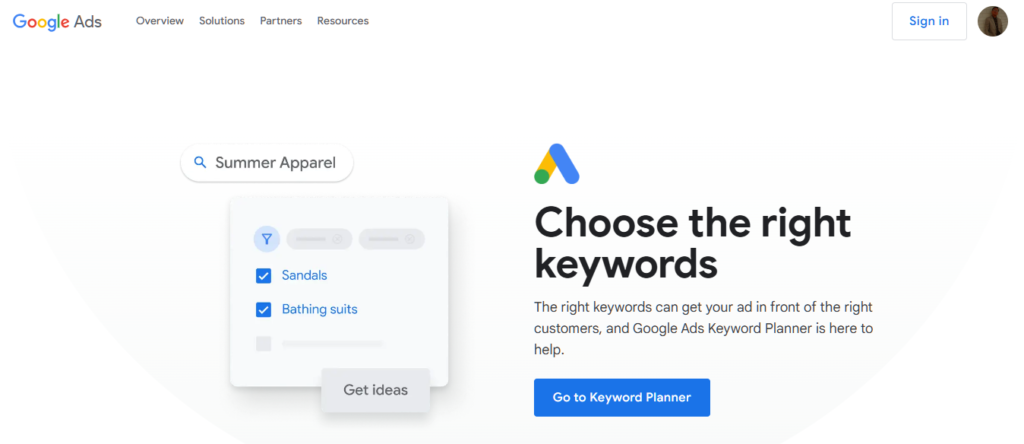 Google Keyword Planner free keyword research tool